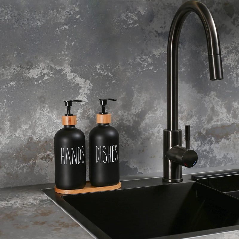 MOMEEMO Black Soap Dispenser Set, Contains Hand and Dish Soap Dispenser, Suitable for Kitchen Decor. (Black) - Image 3